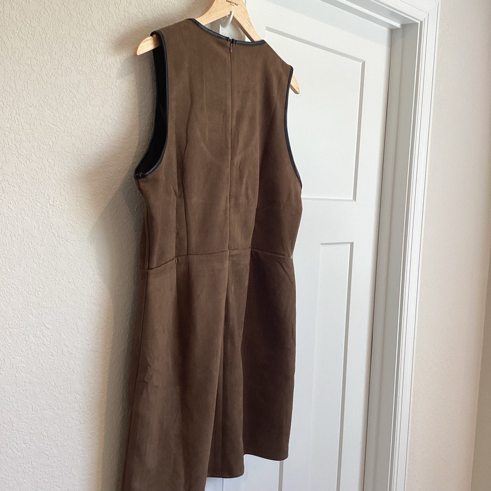 Anthropologie Flat White Faux-Suede Sleeveless Leather Bow-Trim Mini Dress - Picture 12 of 15